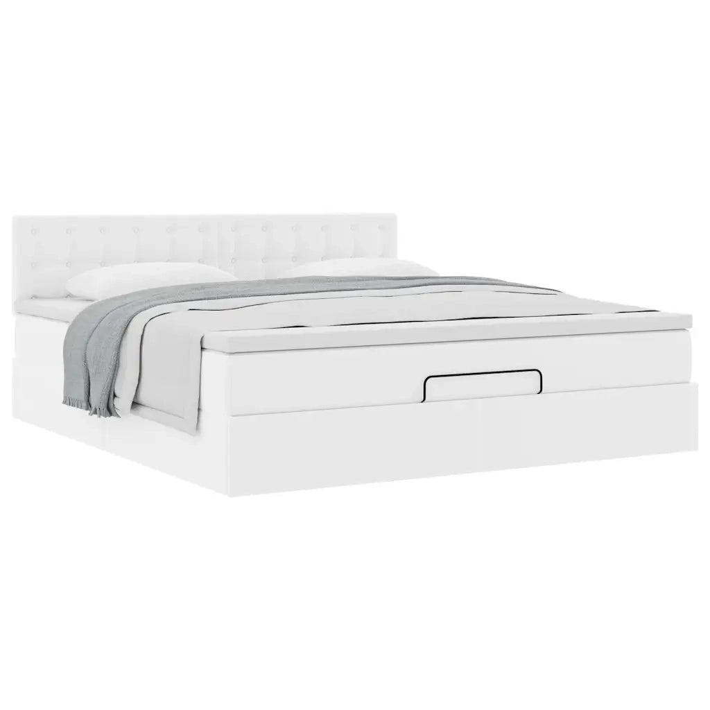 Struttura Letto Pouf con Materasso Bianco 180x200 cm Similpelle