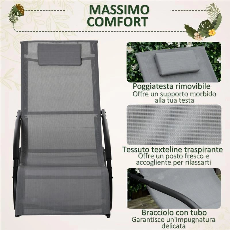 SDRAIO A DONDOLO ZERO GRAVITY ERGONOMICA IN METALLO E TEXTELINE 63 X160 X 88 CM