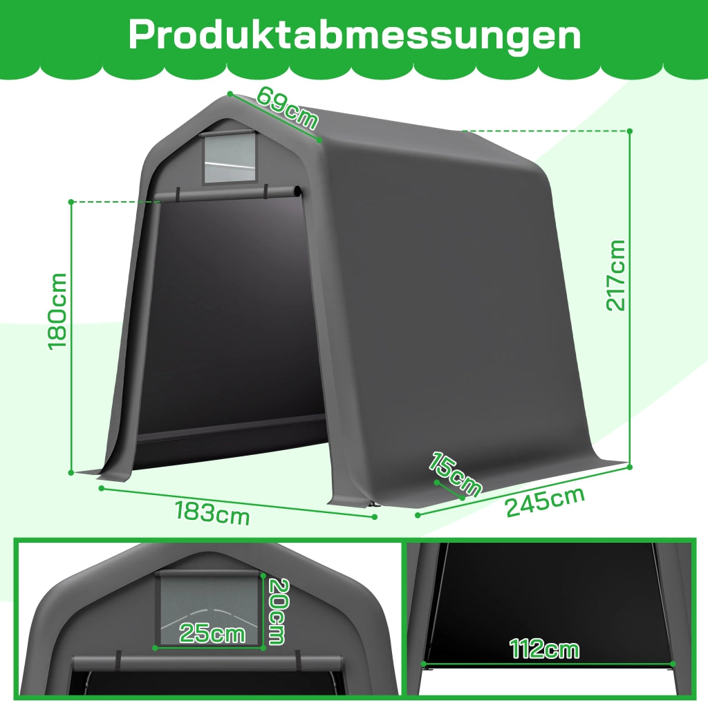 Capanno da Giardino con Teli Avvolgibili e Aerazione; Protezione da Pioggia e UV in PE Grigio 183 x 245 x 217 cm