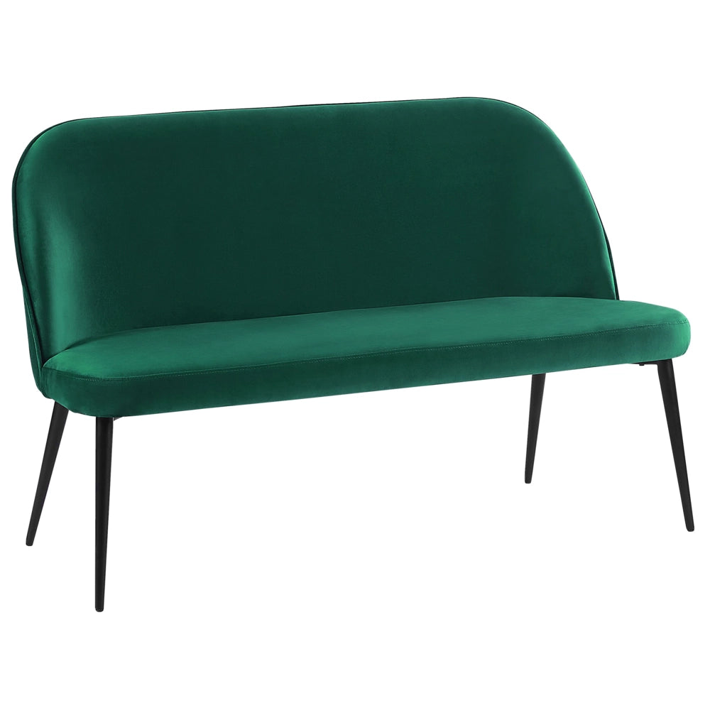 Divano da cucina Rivestimento in tessuto di velluto verde 2 posti Struttura in metallo Gambe nere Panca