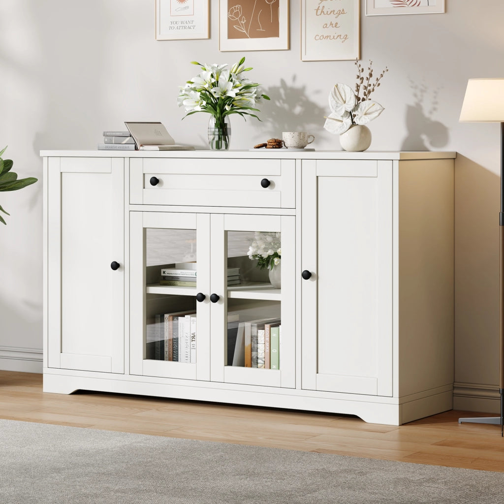 SIDEBOARD 4 ante e 1 cassetto 138x40x83 cm MDF bianco