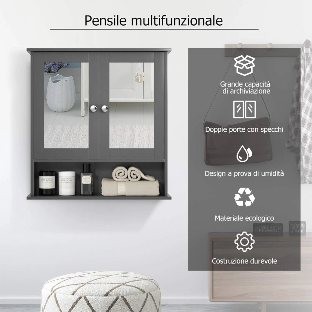 Armadio da Bagno con Ante e Cassetto 43 x 34 x 77cm, Mobile Bagno con Mensola Regolabile e Dispositivo Anti-ribaltamento, Armadietto Elegante per Ufficio, Soggiorno e Camera da Letto, Bianco