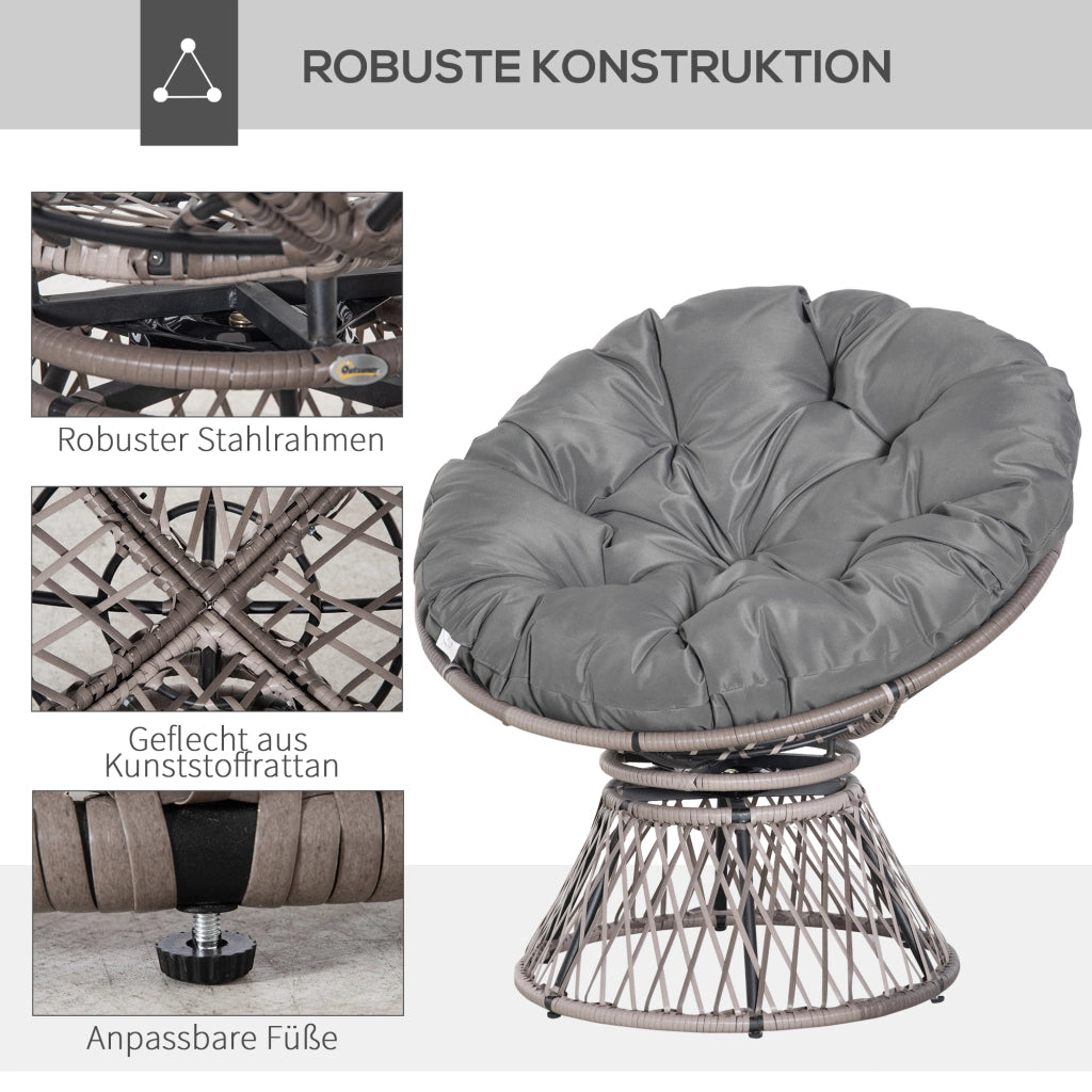 Poltrona a dondolo rotante in rattan grigio ¨C zephmum ¨C 97x87x86 cm