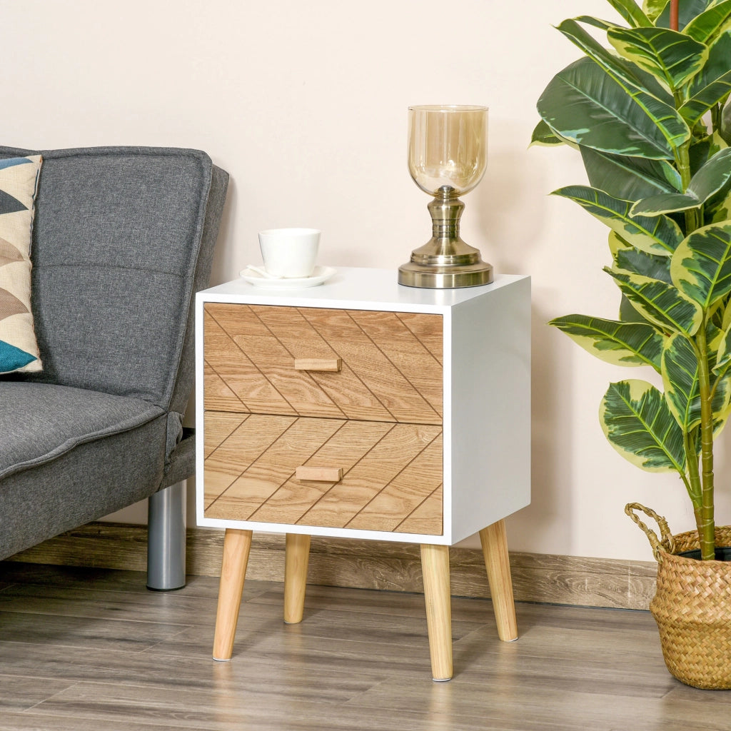 Comodino con 2 Cassetti ¨C Zephmum ¨C 40x30x55,5 cm Bianco e Naturale