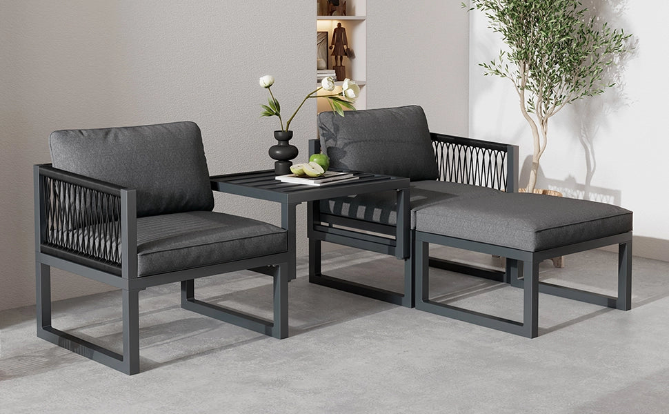 Set salotto giardino: 2 Divanooi + 2 poggiapiedi; combinazioni regolabili; grigio