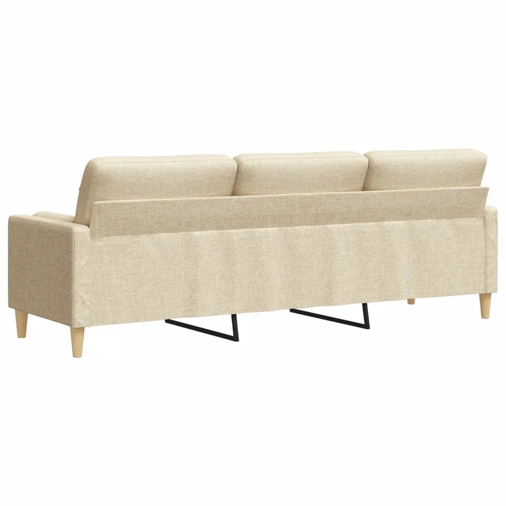 Divano a 3 Posti con Cuscini-Sofa 3 Posti con Cuscini Crema 210 cm in Tessuto