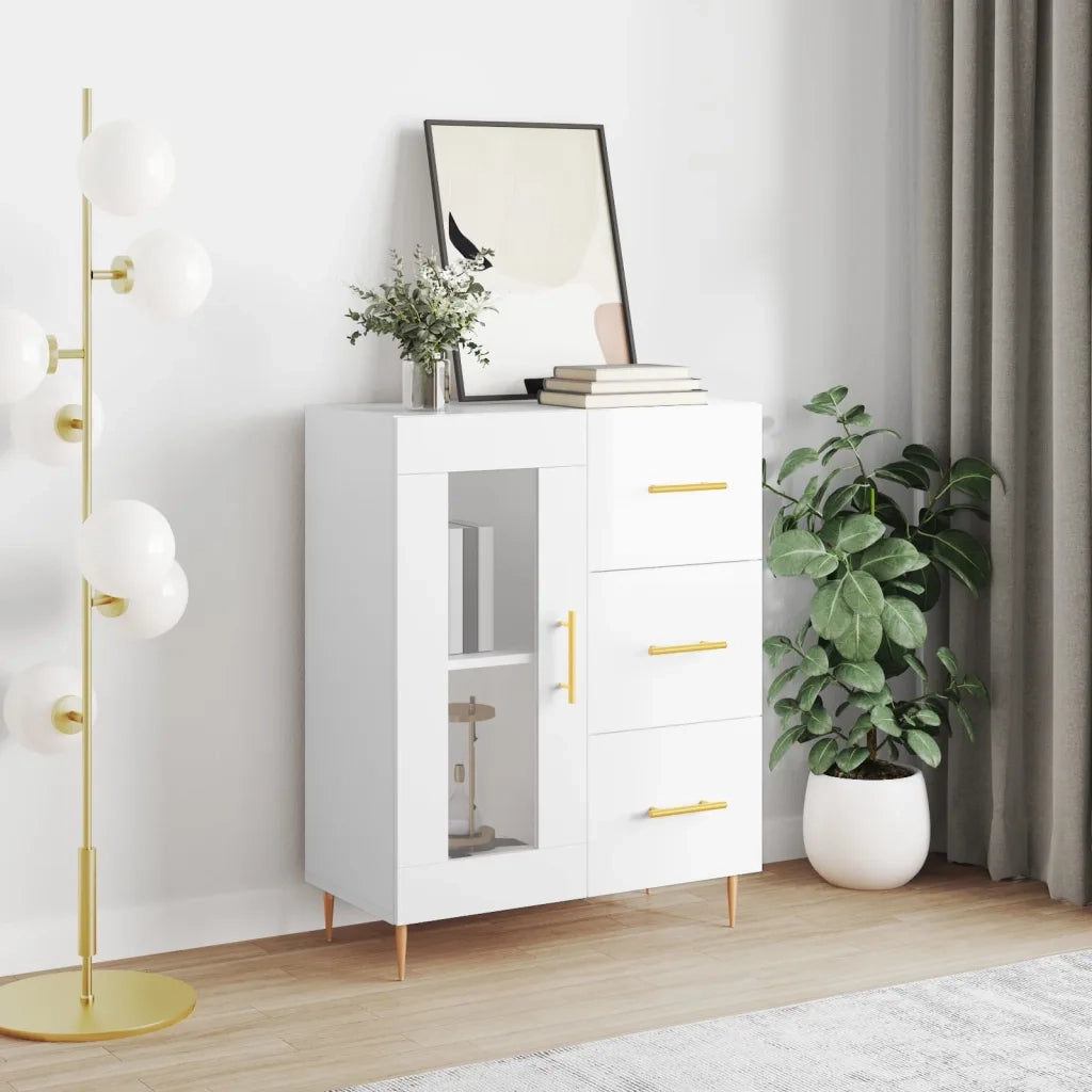 Credenza | Madia | Buffet da pranzo | Armadio da pranzo 69,5x34x90 cm in Legno Multistrato Bianco Lucido