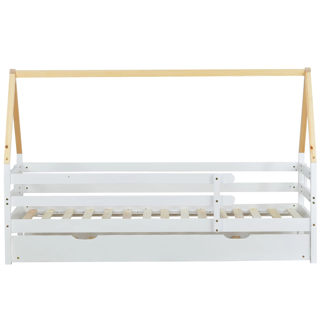 DESMIU Letto casetta estraibile singolo con sponde e letto inferiore 90 × 200 cm e 90 × 190 cm, senza materasso