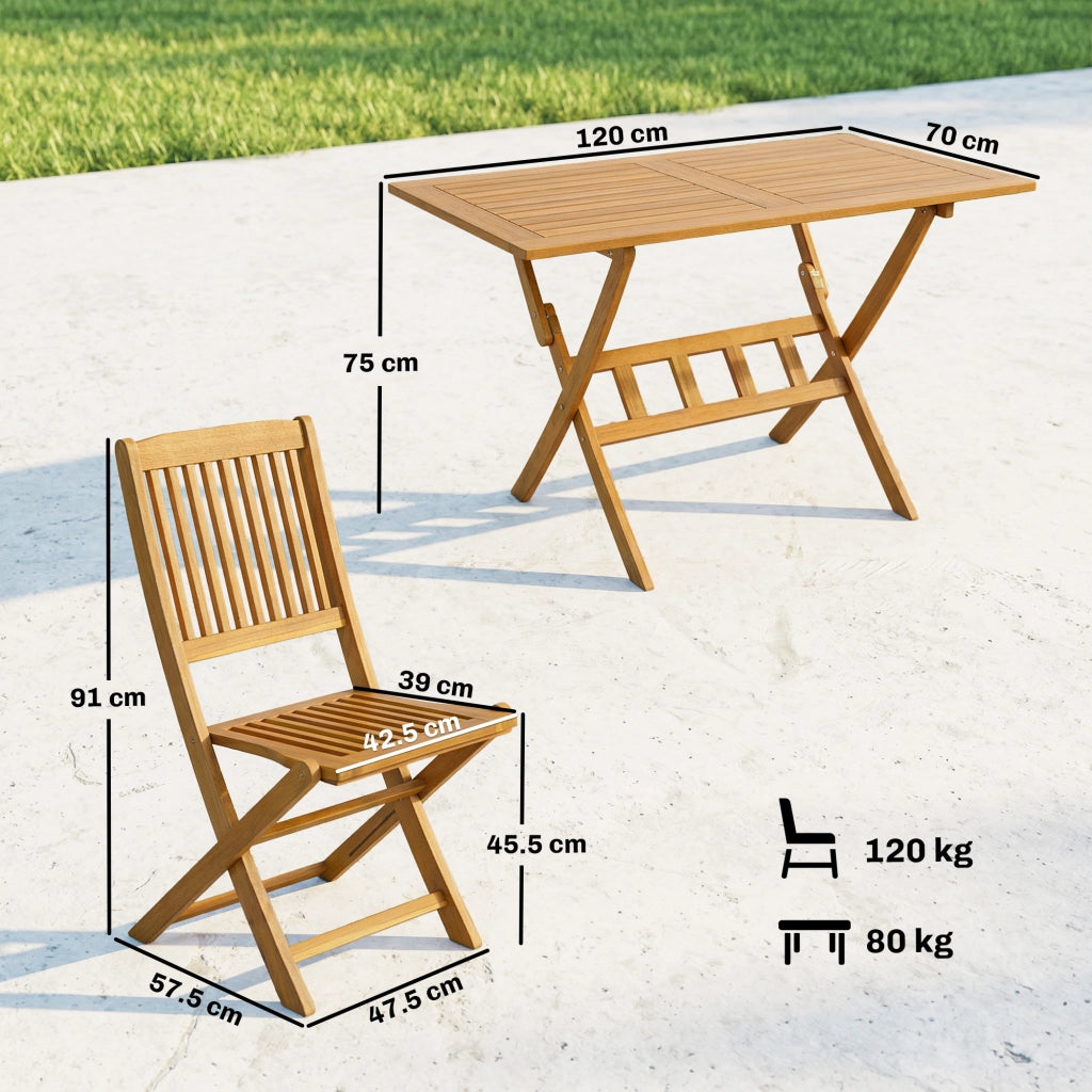 Set da pranzo per giardino ¨C zephmum ¨C 5 pezzi, tavolo e 4 sedie pieghevoli