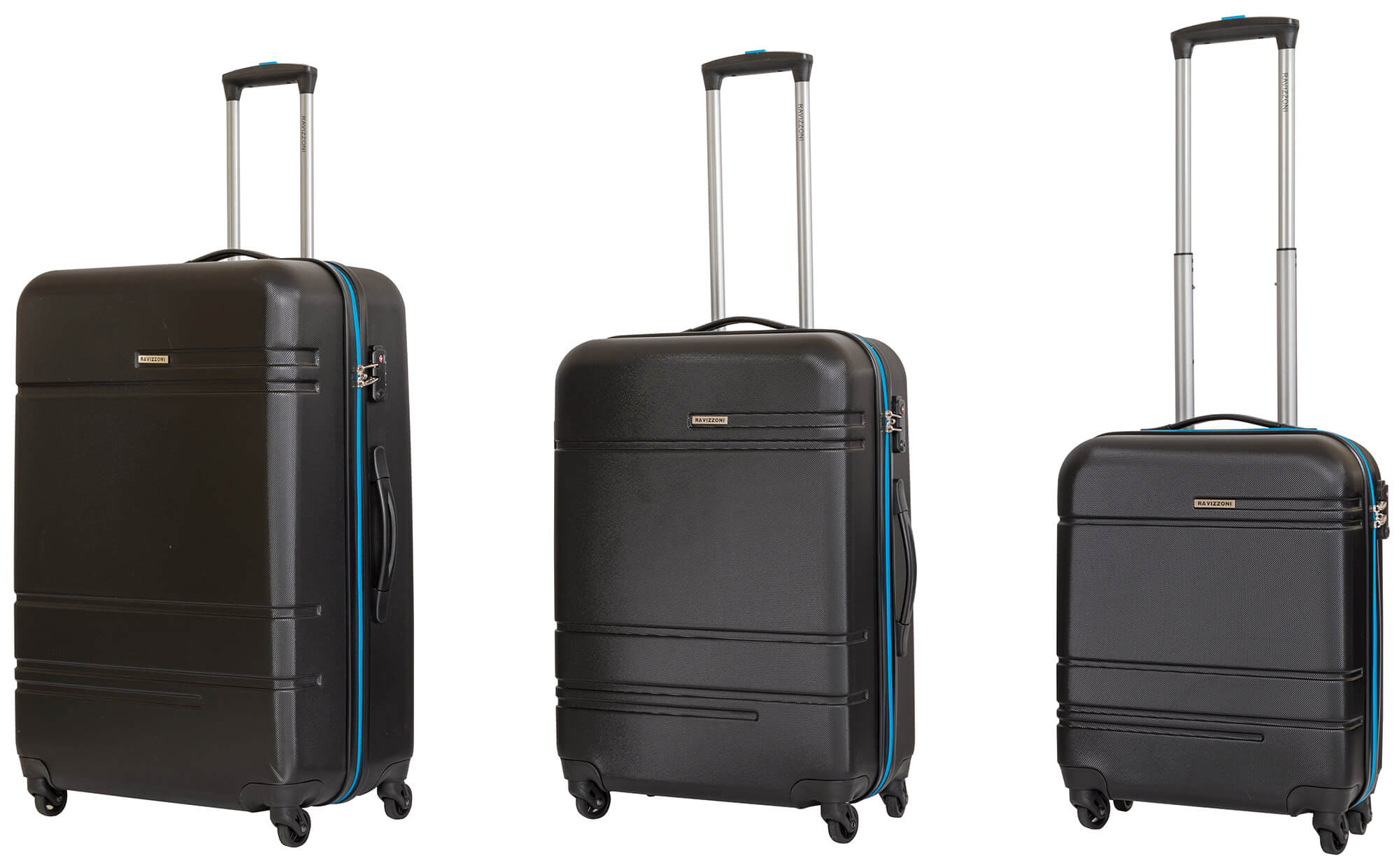 Set 3 Valigie Trolley Rigide in ABS 4 Ruote TSA Ravizzoni Sangria Nere