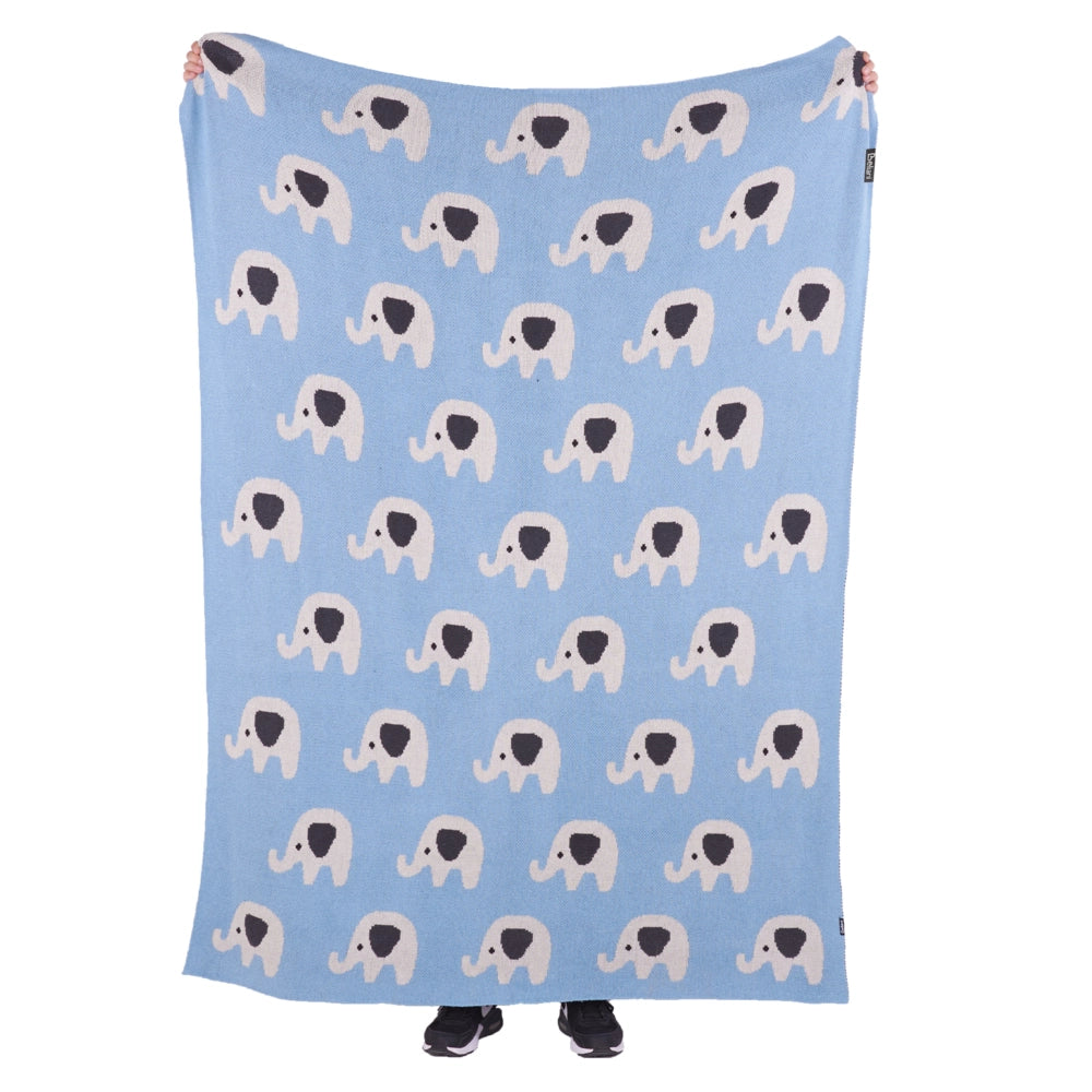 Coperta per bambini in cotone blu 130 x 180 cm per il letto Accogliente motivo elefante Camera da letto Camera dei bambini Design moderno