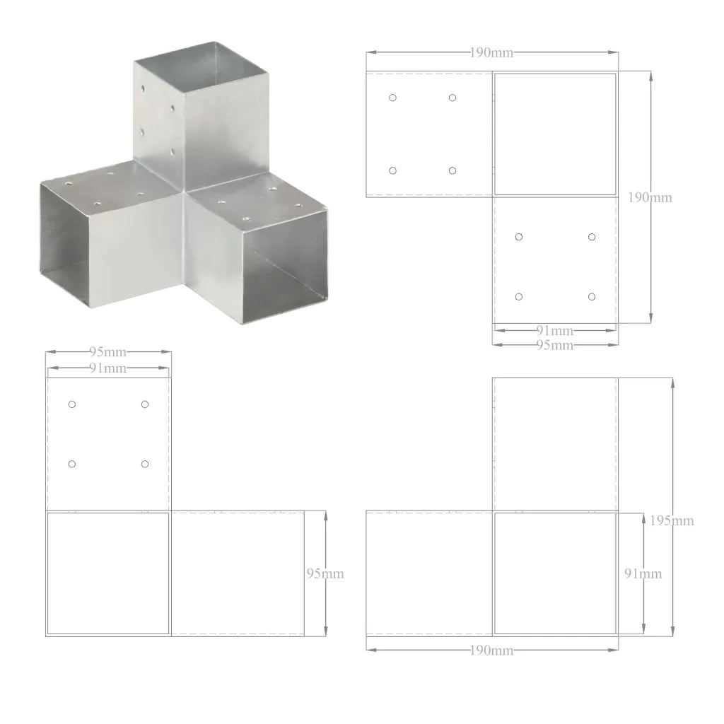 Connettori per Pali a Forma di Y 4 pz Metallo Zincato 91x91 mm 145474