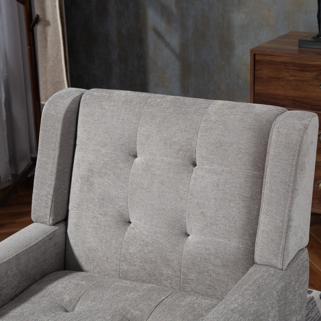 POLTRONA imbottita in lino grigio chiaro con gambe in legno massello