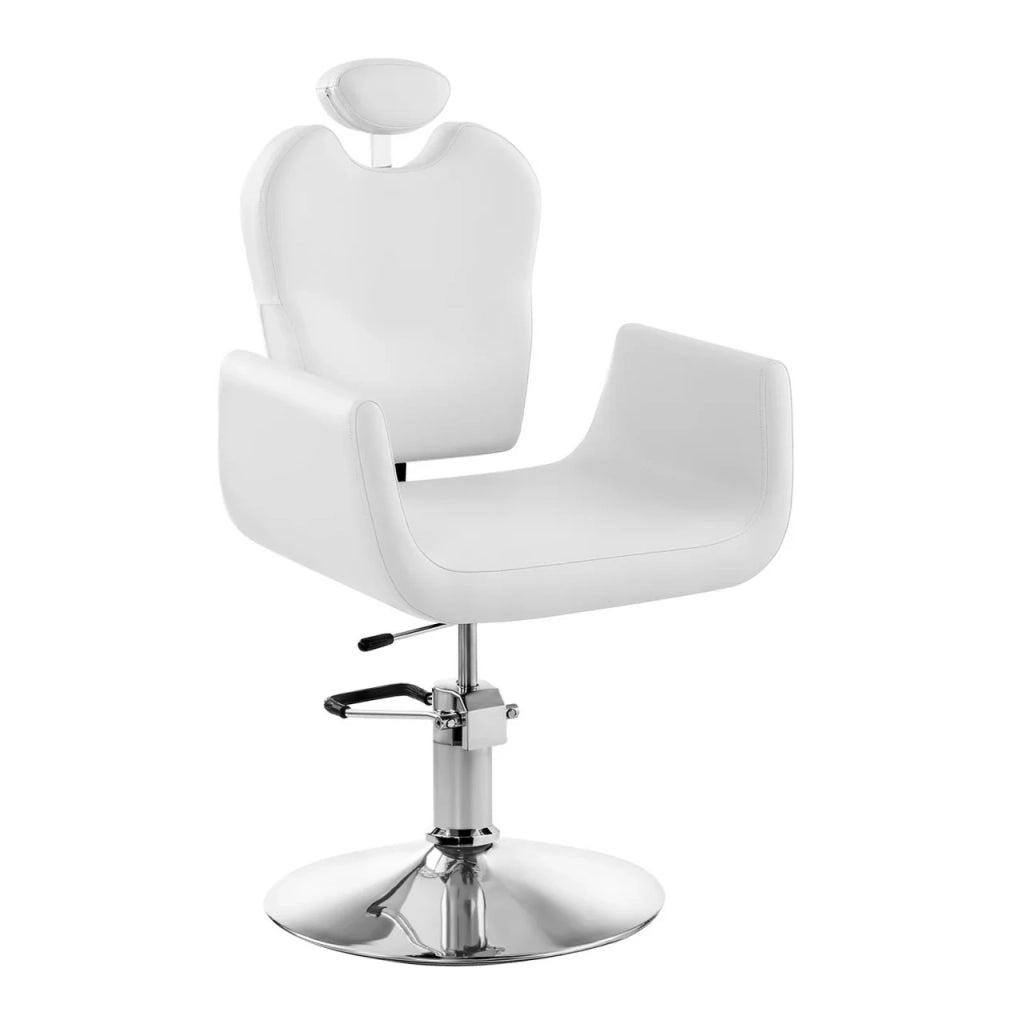 Poltrona professionale per parrucchiere con base in acciaio altezza regolabile bianca 14_0001621