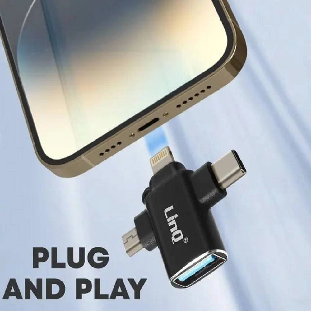 Trade Shop - Adattatore Otg Da Usb-c Micro-usb Lightning Verso Usb 3.0 Femmina 3 In 1 Otqu930 -