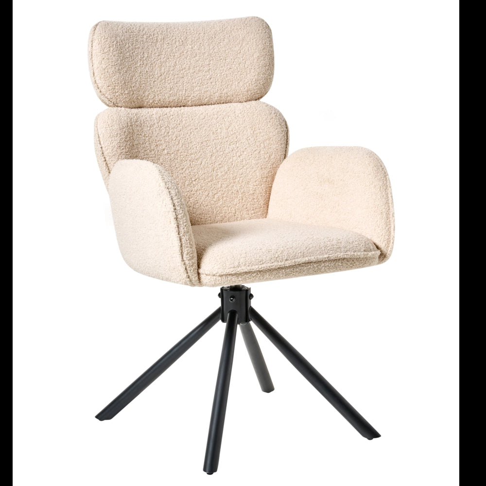 Sedia da pranzo girevole Tappezzeria boucle beige chiaro Base girevole in metallo