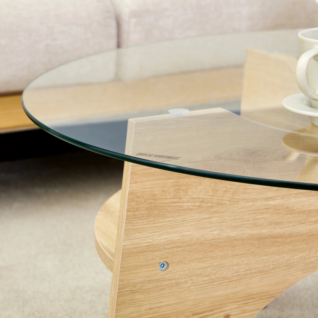 Tavolino da caffè con piano in vetro e base in MDF - per soggiorno - Ø 80×36 cm