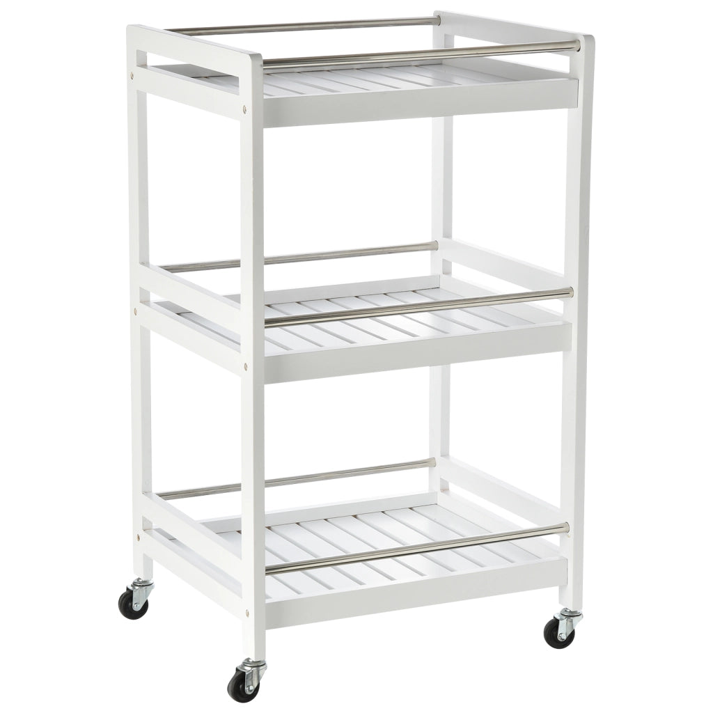 Carrello da Cucina Portavivande in Legno con 3 Ripiani e Ruote, 45x38x78cm, Bianco