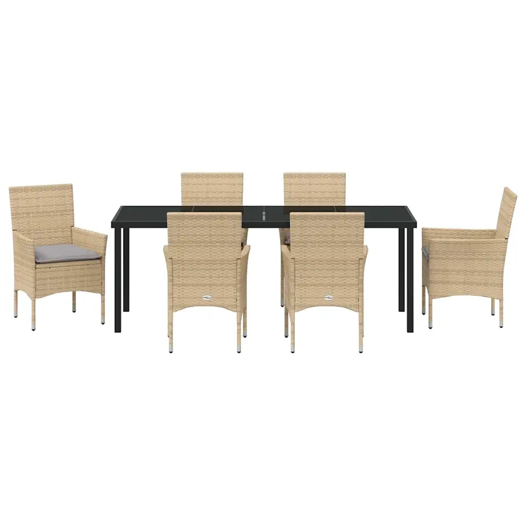 Set da Pranzo per Giardino con cuscino 7 pcs Beige polyrattan 3379798