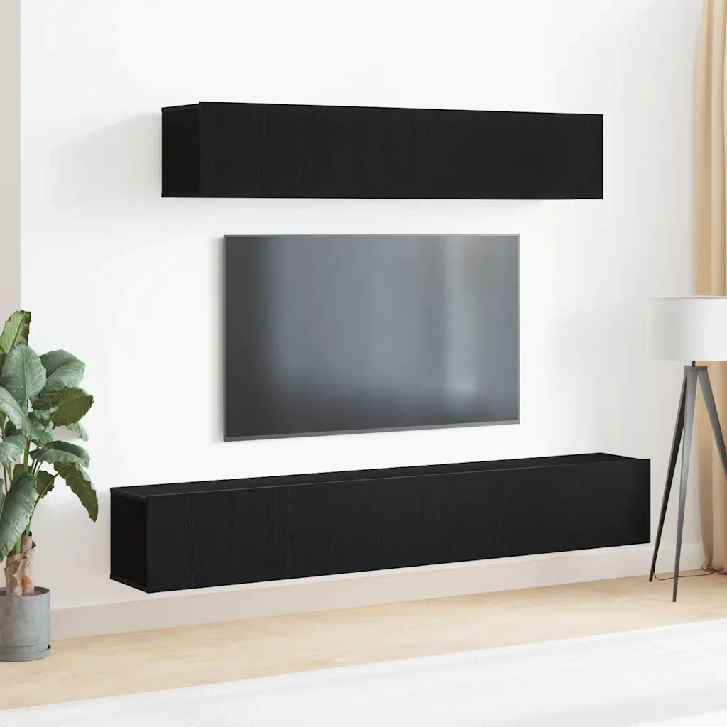 Set mobile TV 4 pcs Rovere Nero Legno ingegnerizzato 3333057