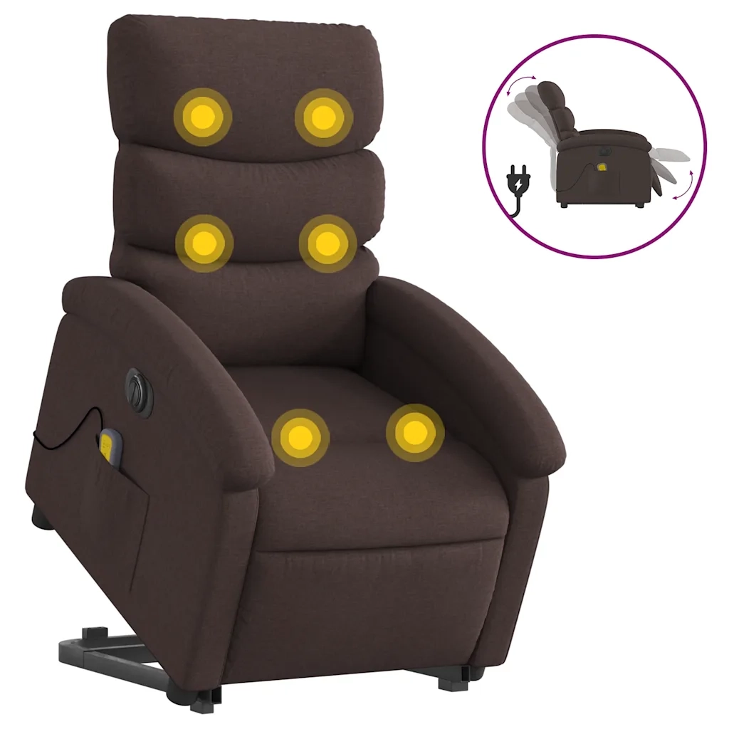 Poltrona Alzapersona Massaggio Elettrica Marrone Scuro Tessuto 3204019
