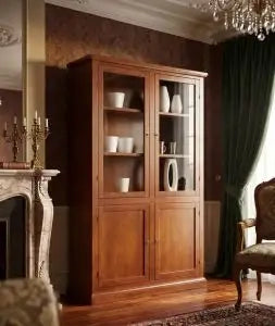 Vetrina cristalliera 2 ante legno 2 ante vetro noce arte povera "larga"