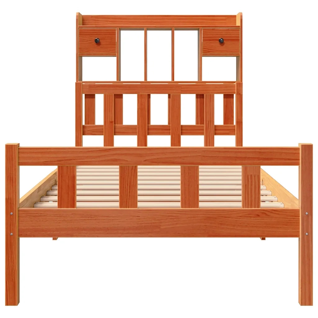 Letto Libreria senza Materasso Marrone Cera 75x190 cm in Pino 3322182