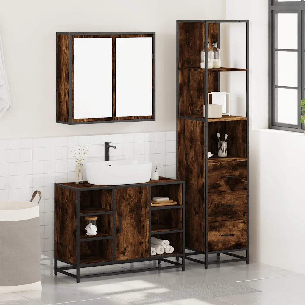 vidaXL Set Mobili da Bagno 3 pz Rovere Fumo in Legno Multistrato