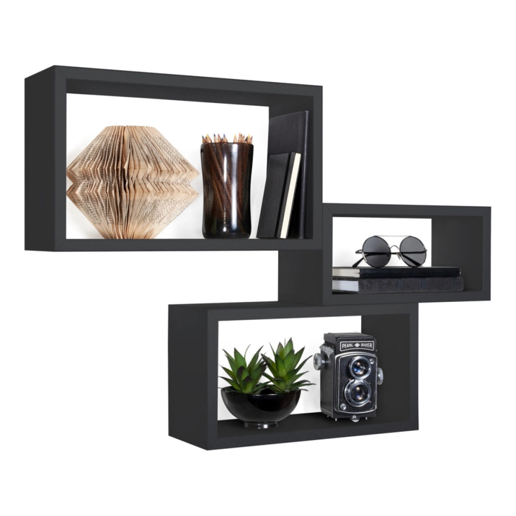 Set di 3 Mensole da Muro Modello TRITTCO. Misure 15.5x45.0x27.0 cm. fInitura  NERO - MADE IN ITALY