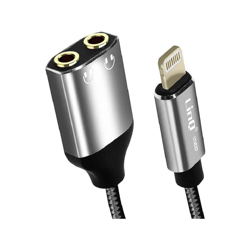 Trade Shop - Cavo Intrecciato Adattatore Audio Da Lightning Maschio A 2 Jack 3,5mm Femmina Lt3537 -
