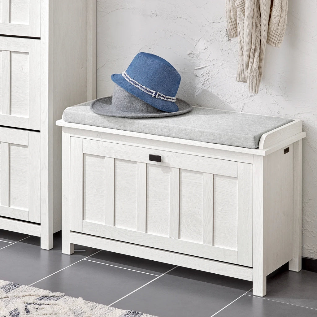 Scarpiera Con 1 Anta E 2 Ripiani Scarpiera Con Vano Portaoggetti Panca Ingresso Portascarpe Con Cuscino Bianco 80x29x50cm FSR161-W