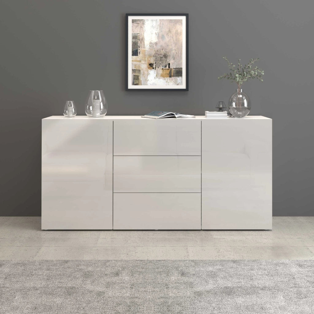 WHOUS Credenza Egypt a 2 ante e 3 cassetti bianco lucido 160x40x80 cm
