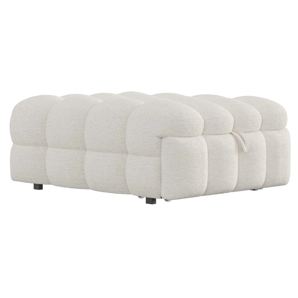 Letto Singolo Imbottito con Pouf ¨C MINIMAL ¨C Tessuto Teddy Beige