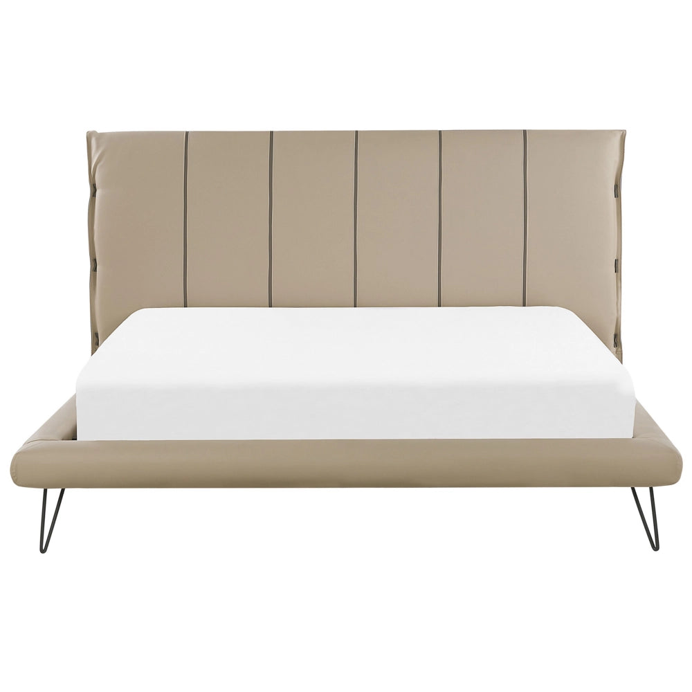 Letto 180 x 200 cm Gambe in metallo ecopelle beige con struttura imbottita