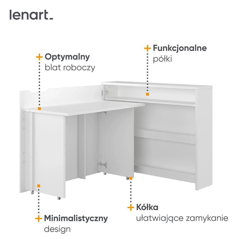 Lenart scrivania richiudibile Off. Concept  cm115x27-136x93H sinistro Bianco opaco
