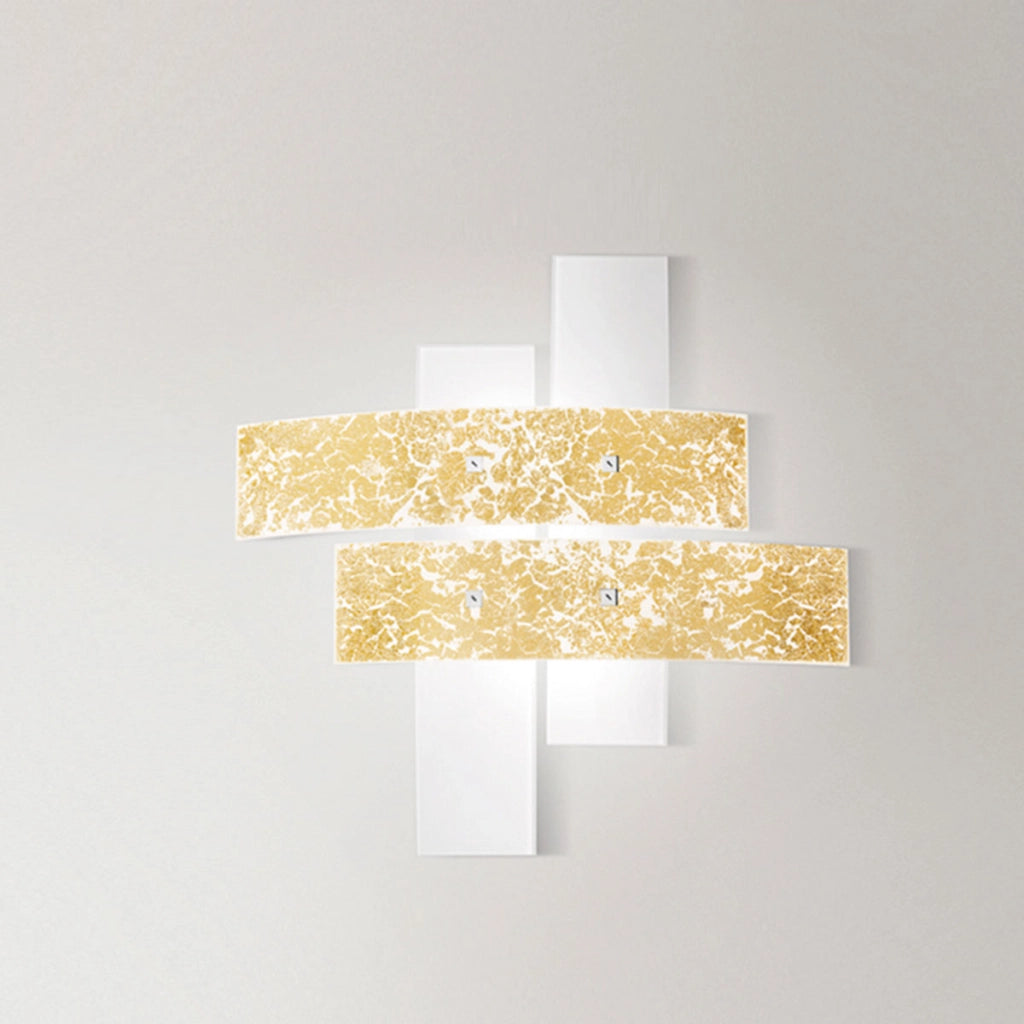 Plafoniera Lara grande in vetro bianco con dettagli foglia oro 91x91cm, 4 luci E27, IP20, max 4x52W, stile moderno, lampadine escluse