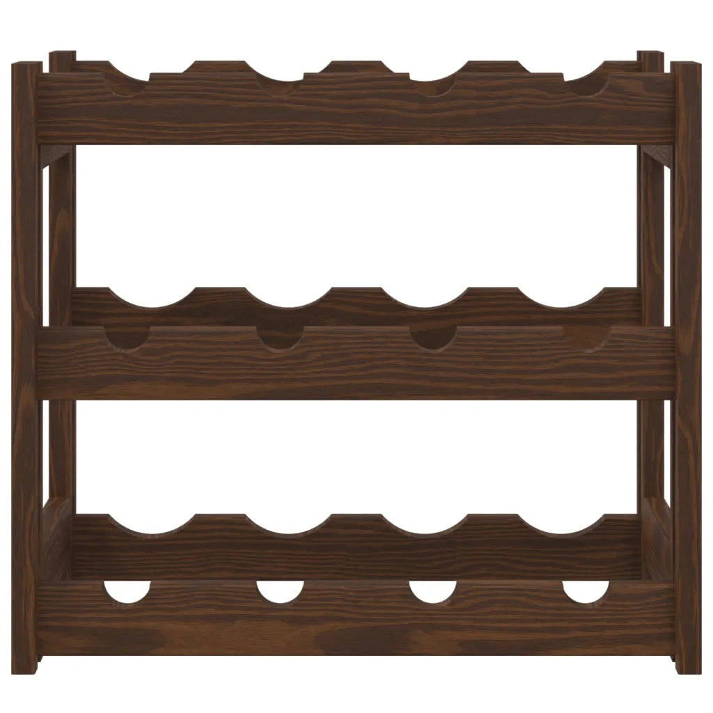 Portabottiglie per 12 Bottiglie Marrone Legno Massello di Pino 373388