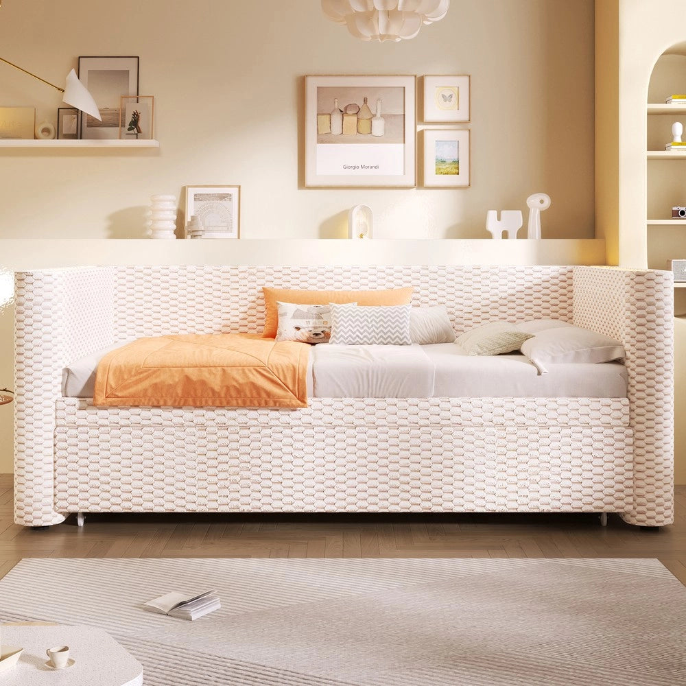 Divano Letto Estraibile con LED ¨C Xylo ¨C Velluto Beige 90x200 / 180x200