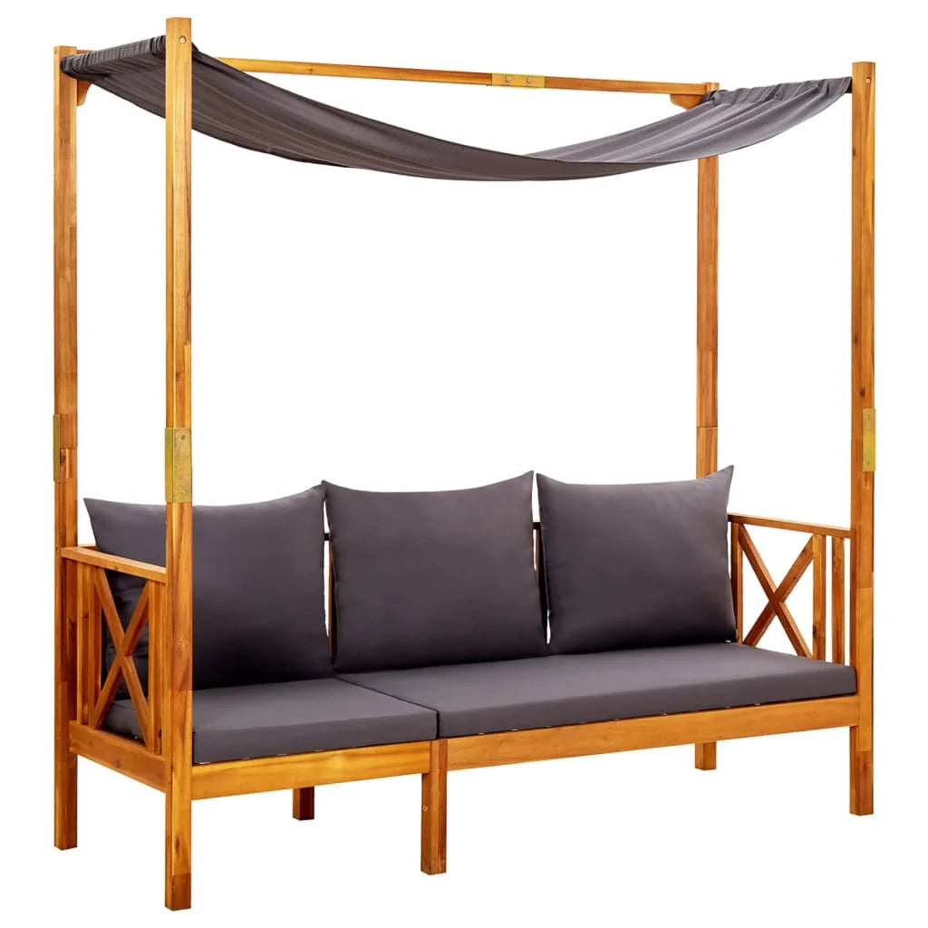 Panca da giardino mobili da esterno per patio terrazza con tettoia e poggiapiedi legno massello di acacia 02_0011345