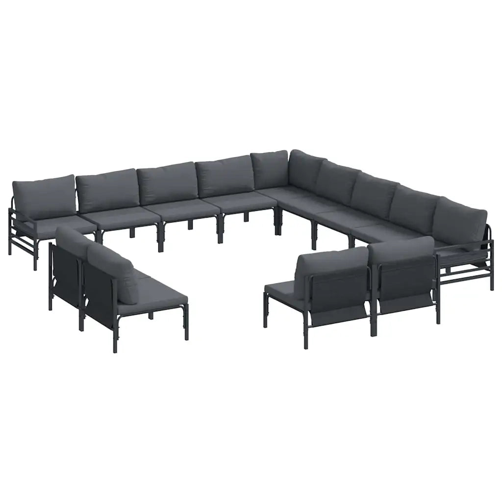 Set Divano da Giardino con cuscino 13 pcs Nero Acciaio 3379032