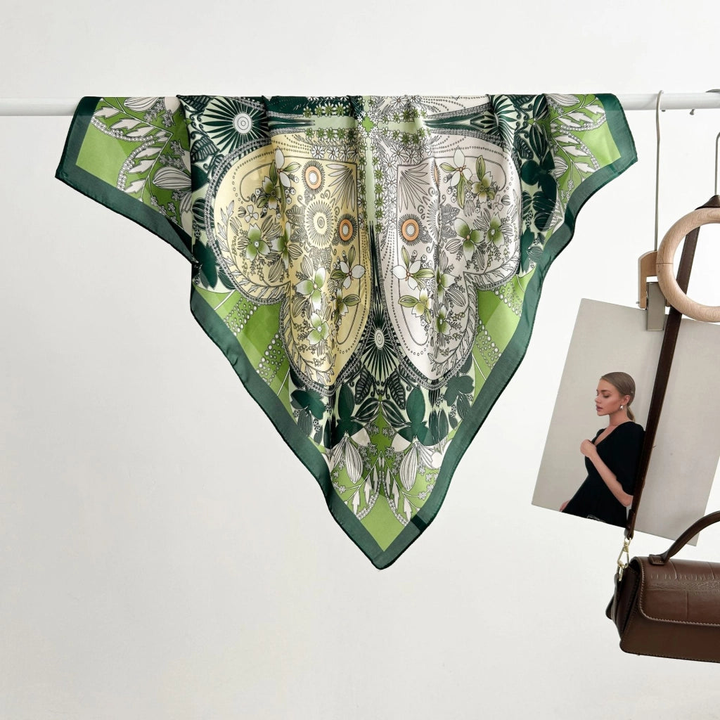 Sciarpa da donna in seta verde stampata, stile coreano, alla moda e versatile, sciarpa/fascia per il collo decorativa.
