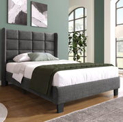 Letto imbottito singolo con rete a doghe 90x200 cm in lino grigio