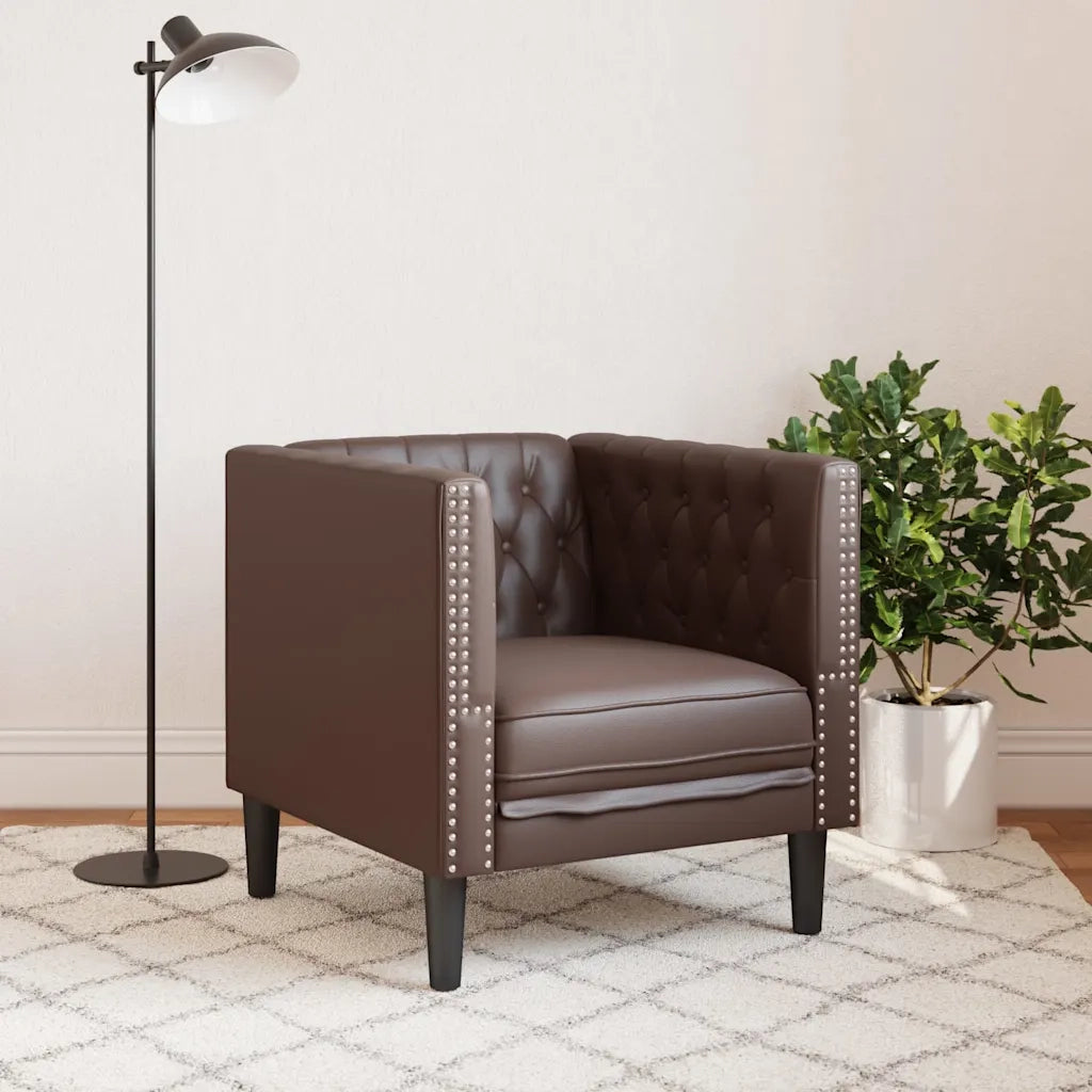 Divano Sedia-Poltrona Chesterfield Marrone in Similpelle