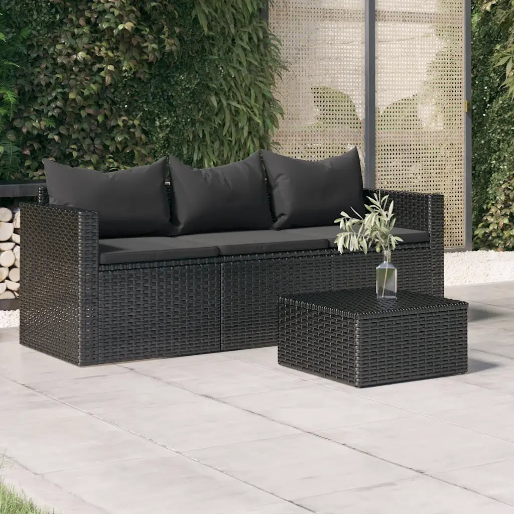 Divano da Giardino a 3 Posti con Cuscini Nero in Polyrattan 362327