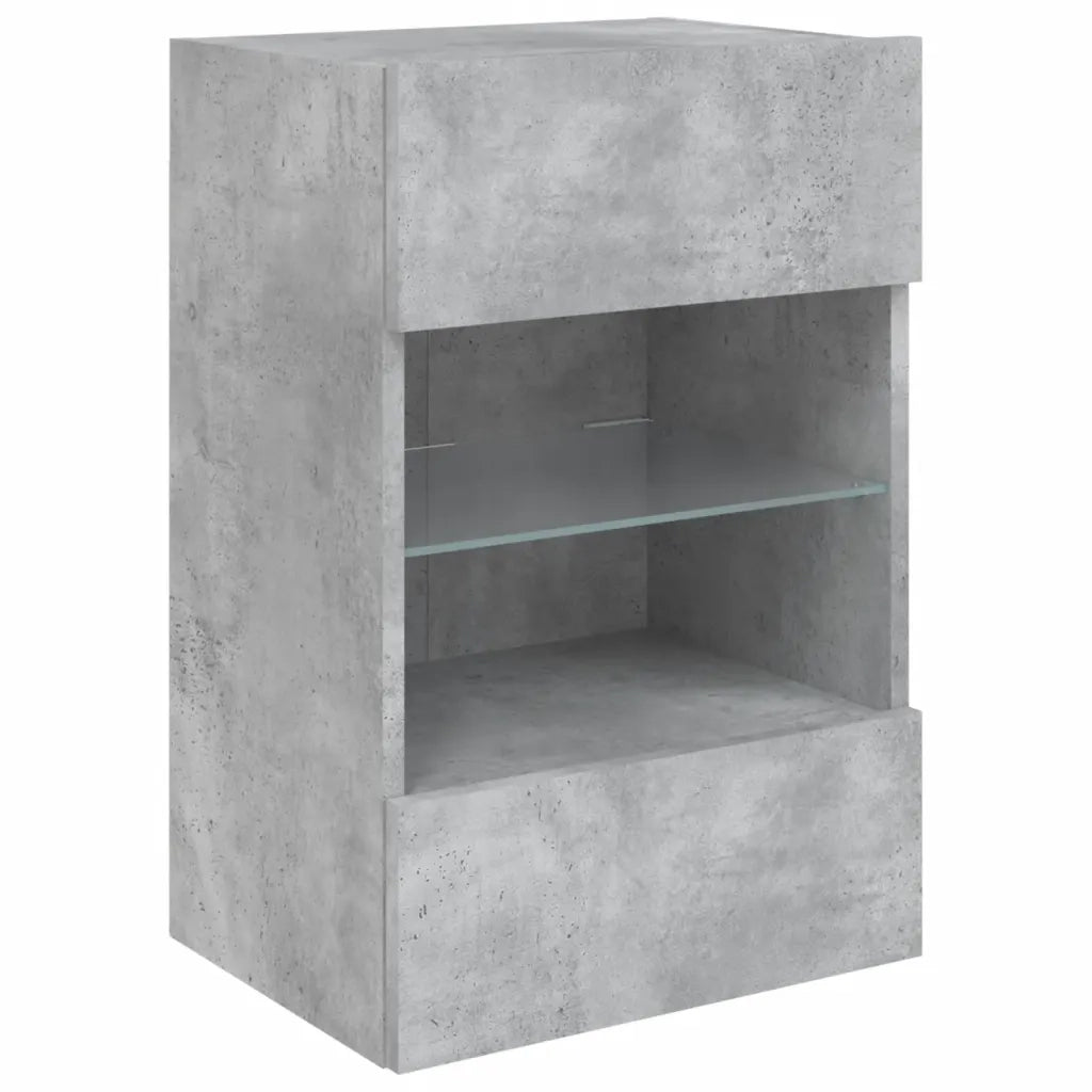 Mobile TV a Parete con Luci LED-Mobile TV a Muro Grigio Cemento 40x30x60,5 cm