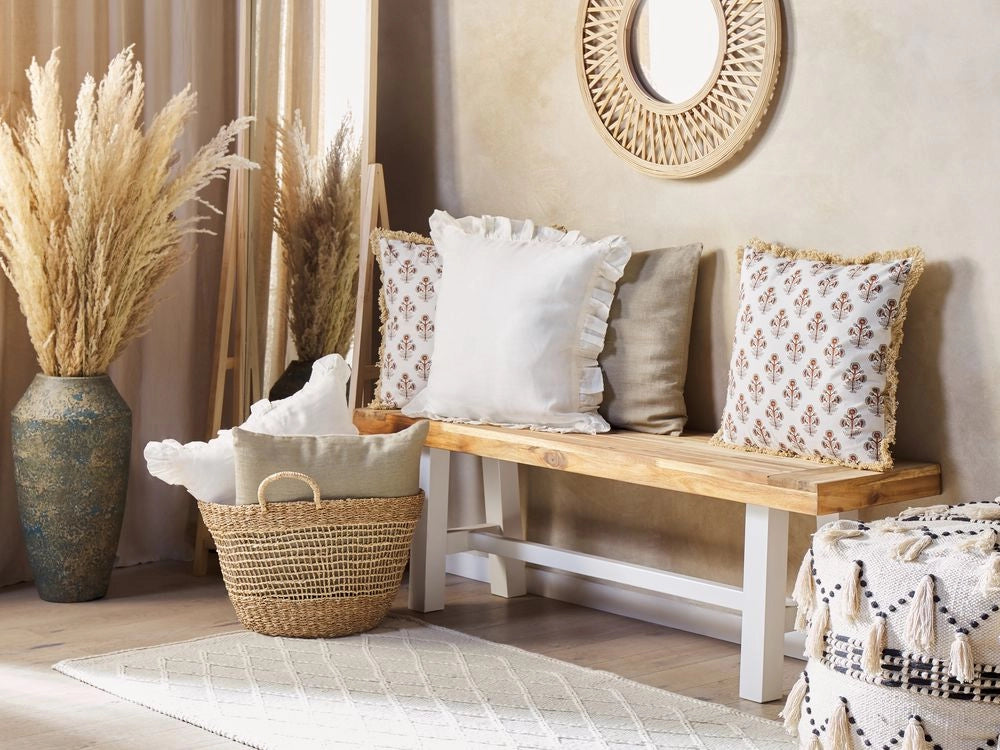 Set di 2 cuscini decorativi cotone motivo floreale 45 x 45 cm nappe decorative rivestimento sfoderabile accessori decorativi