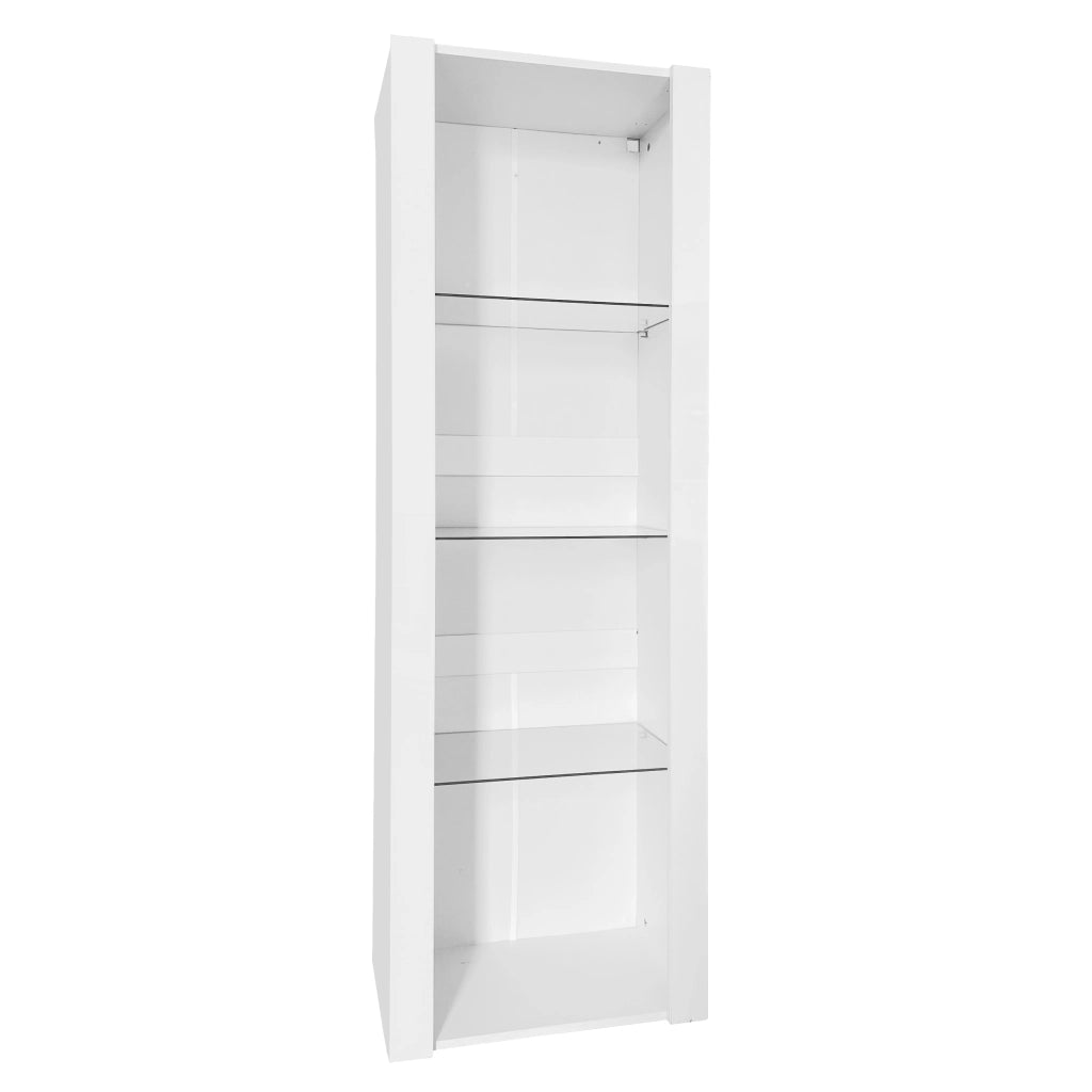 Vetrina con LED da app e 3 ripiani in vetro, finitura bianca lucida, per soggiorno e ufficio, 55 × 38 × 166 cm