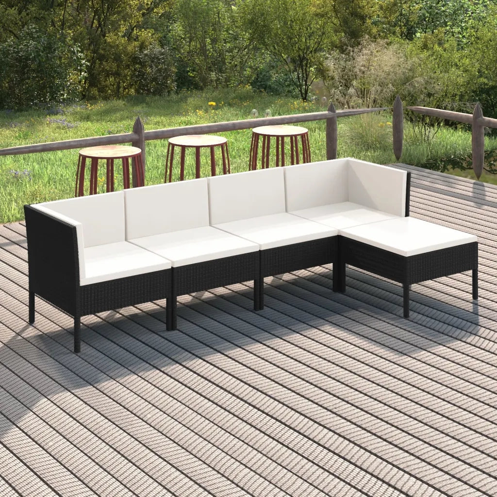 Set Divani da Giardino 5 pz con Cuscini in Polyrattan Nero cod mxl 38324