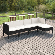 Set Divani da Giardino 5 pz con Cuscini in Polyrattan Nero cod mxl 38324