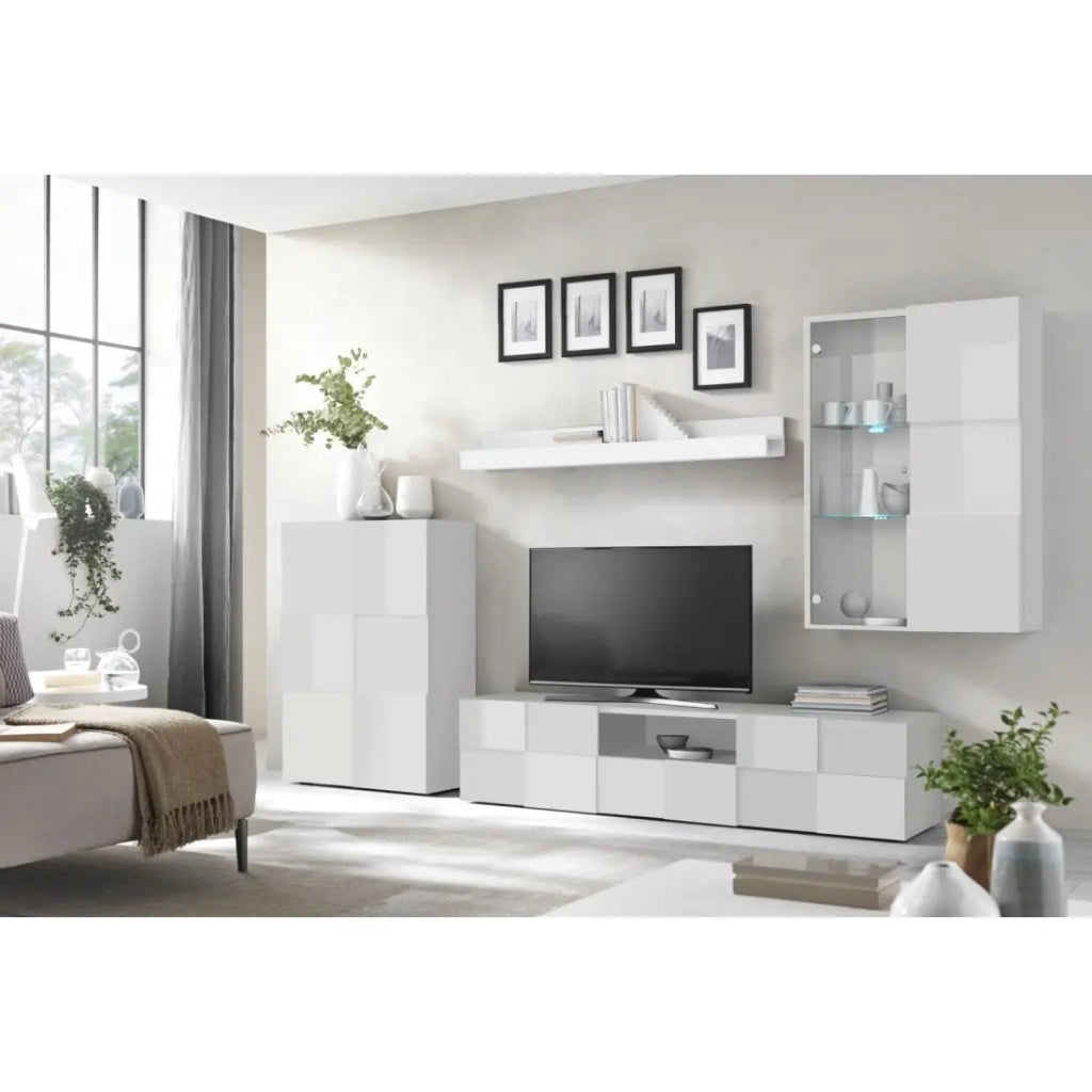 Set di mobili da salotto design con numerosi ripostigli della collezione ADAM. Colore bianco lucido.